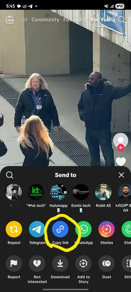 TikTok share sheet with Copy link highlighted